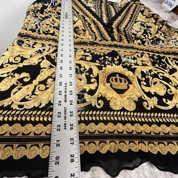 ECI New York Womens Baroque Print Tunic Top Size 3X Black Gold Long Sleeve Boho - Picture 7 of 8